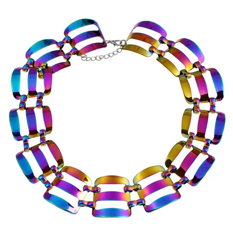 Короткое модное ожерелье в стиле панк с радужными металлическими звеньями