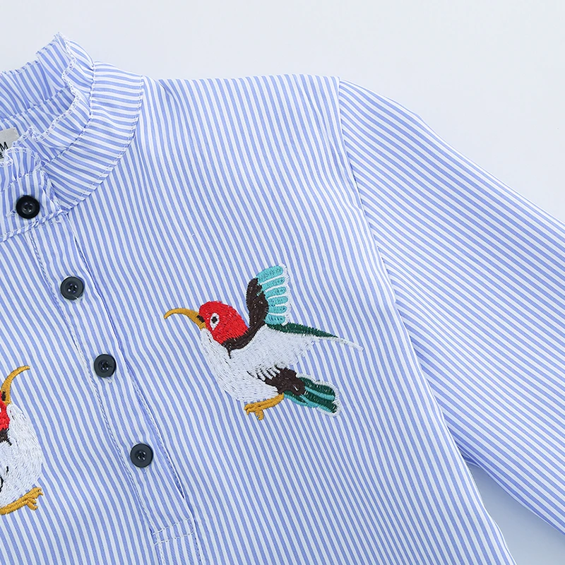 Женские топы и блузки с длинным рукавом стоячим воротником Корейская Полосатая