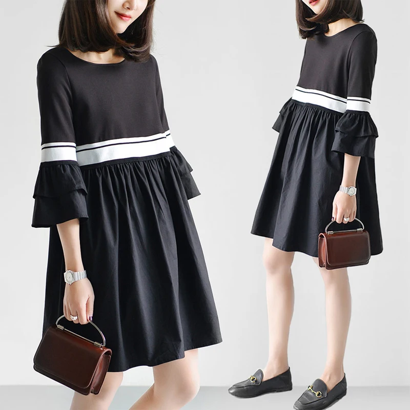 Платье для беременных однотонное платье с рукавами лотоса большие размеры