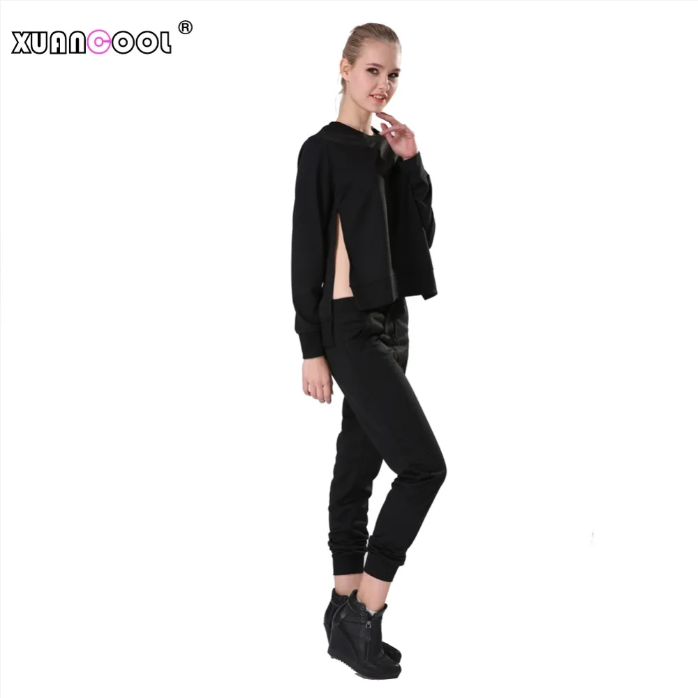 

XUANCOOL Autumn Tracksuit Women Irregular Long Sleeve Crop Top Sweatshirt + Long Pant Two Piece Outfits Ladies Sweatsuit