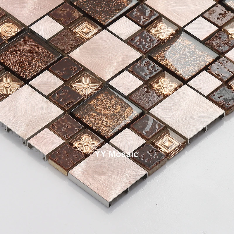 Металлический ручной мозаичная плитка из хрустального стекла для кухня щитка