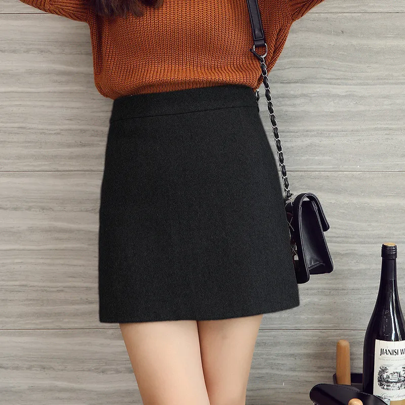 Hiawatha Women Sexy Short Skirt Fashion 2020 High Waist Woolen A-Line Skirts Autumn Winter Saia Faldas Mujer Moda D1758 | Женская одежда