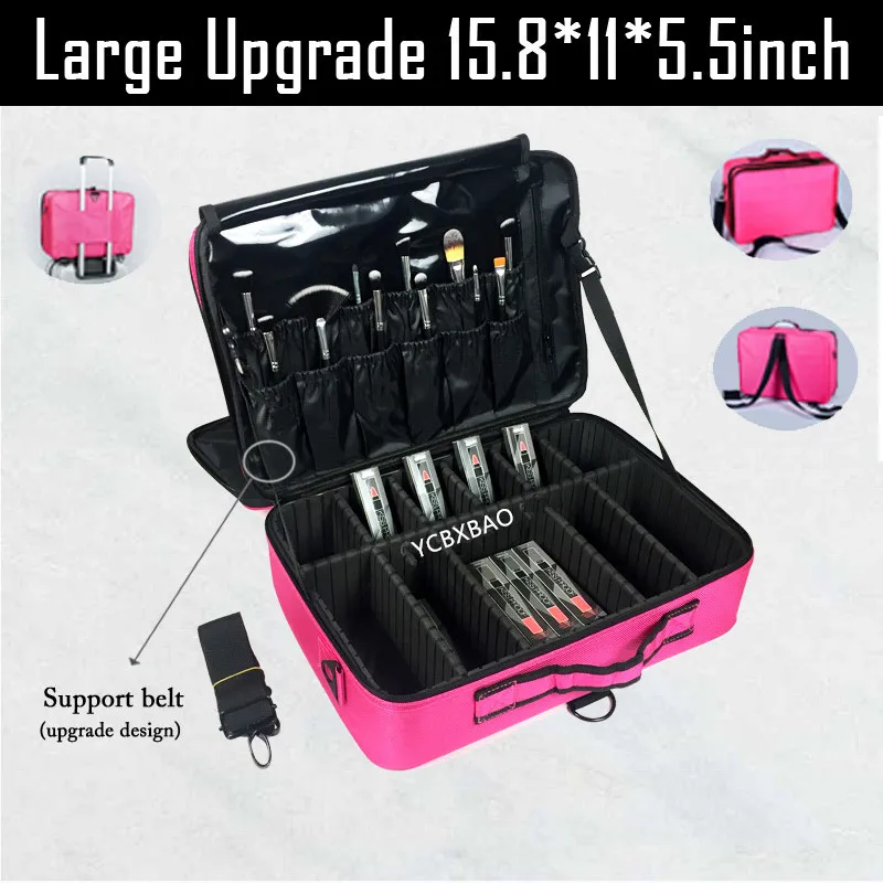 pink L 3 layers L Косметичка с зеркалом для макияжа, женские профессиональные косметички, посылка, сумка с узором для ногтей, Полупостоянный ящик для инструментов, большой косметический Чехол - Цвет: pink L 3 layers L