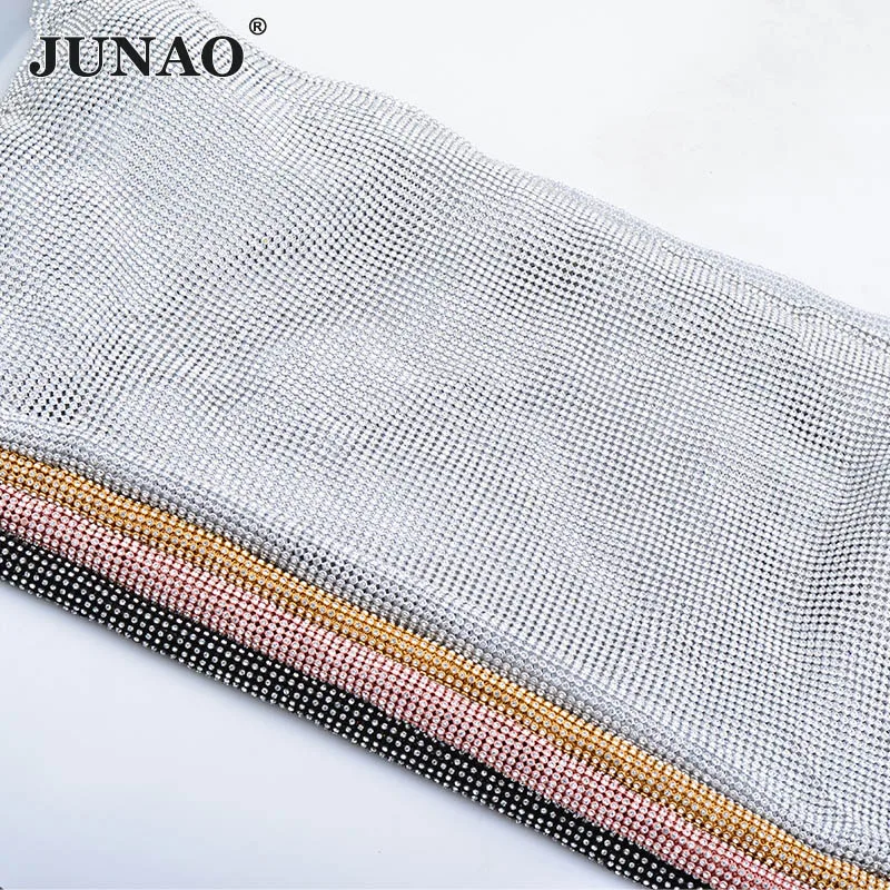 JUNAO 45x120 см серебряная алюминиевая сетка стеклянная Стразы обрезанная