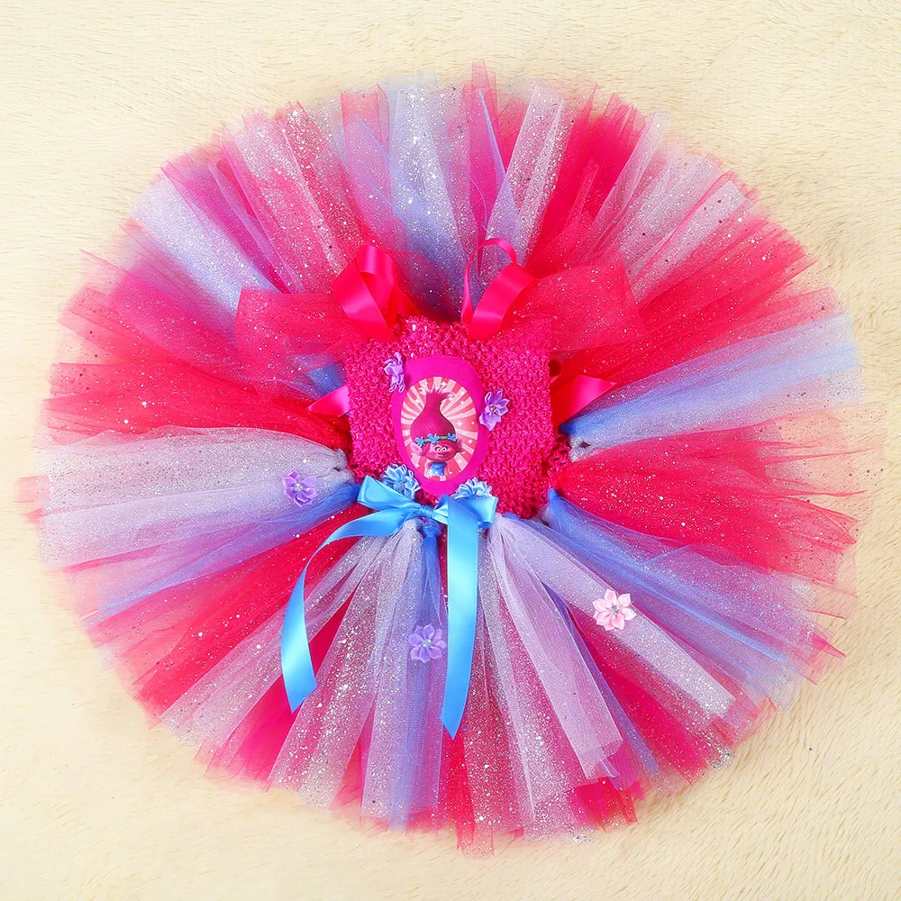 Sparkly Princess Trolls Tutu Dress Inspired Handmade Kids Knee Length Birthday Party Tutus Dresses Girls Halloween Custom 1-8Y | Детская