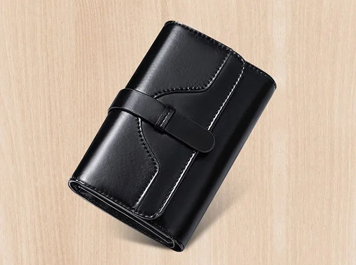 NewTri Fold Genuine Leather Women Wallet Short Luxury Brand Zipper Wallet Ladies Small Coin Purse Card Holder Oil Wallet