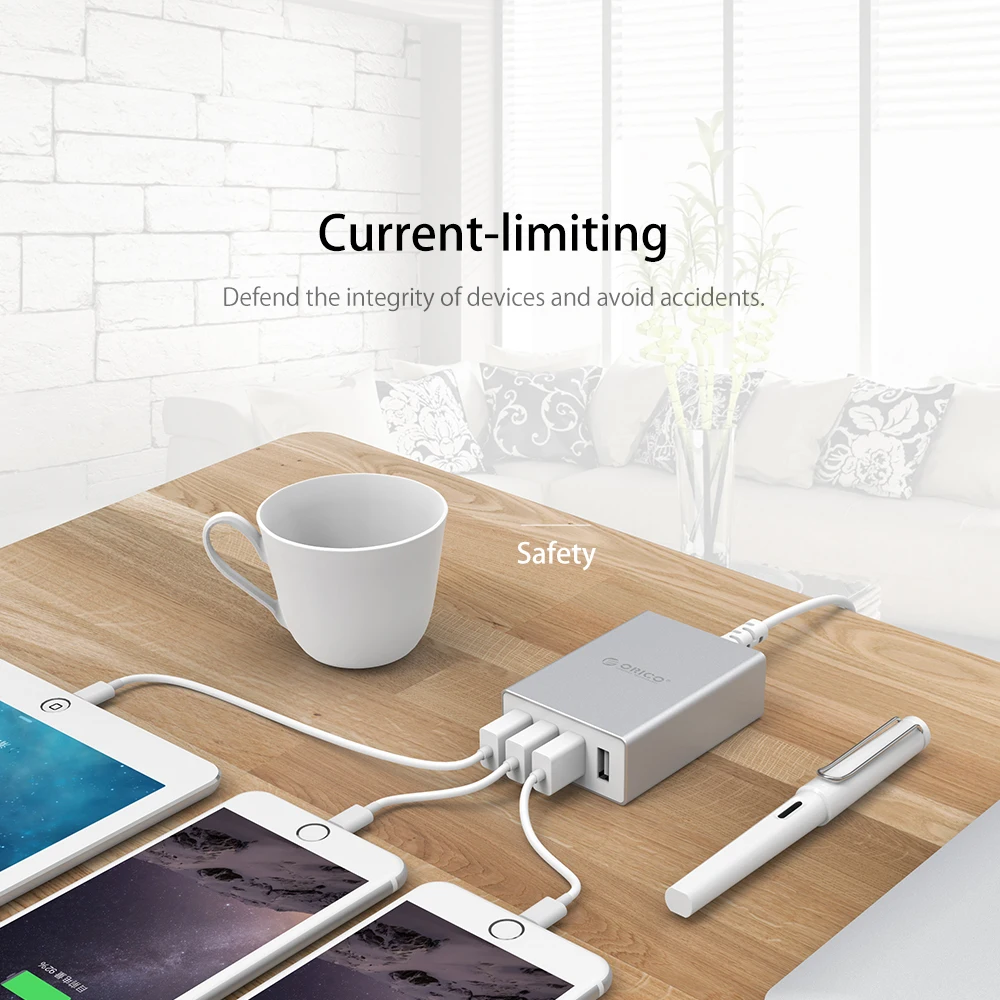 ORICO алюминиевый 4 порта смартфон зарядное устройство 5V6. 0A30W выход для iPhone Tablet Xiaomi Красный htc SONY-серебро