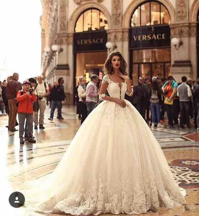 Vestido de noiva роскошное бальное платье свадебное 2019 Robe mariee кружевное с длинными