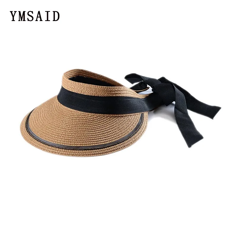 Шляпа Ymsaid женская с широкими полями летняя Панама от солнца в полоску бантом и
