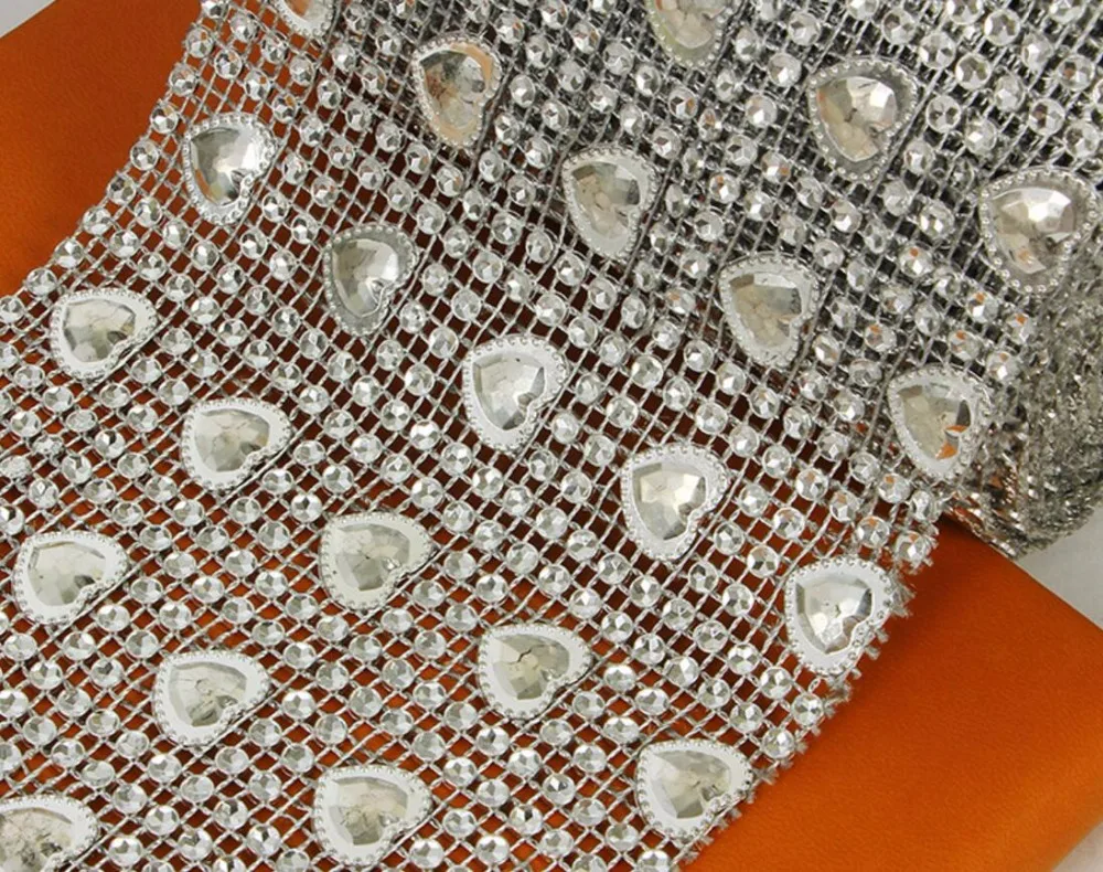 Сгибаемая сетка с серебристыми бусинами в виде сердца 10 ярдов обмотка рулоне