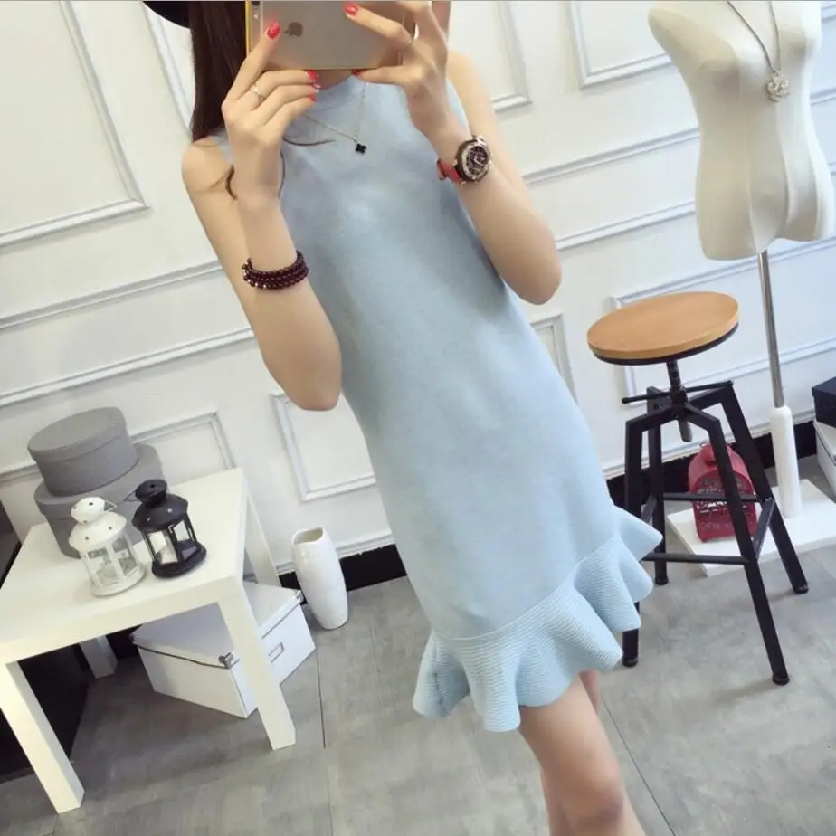 Осенне зимний вязаный комплект из двух предметов женское трикотажное платье +