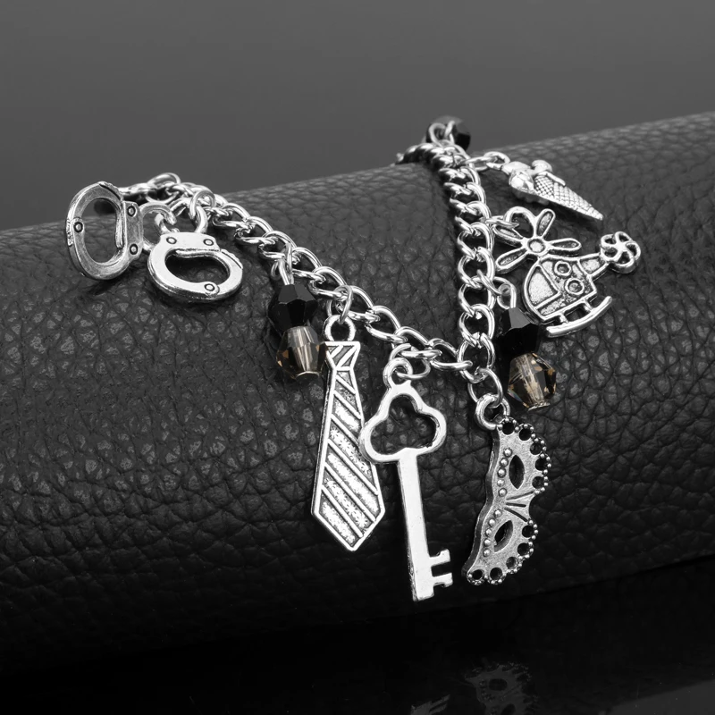MQCHUN Fashion Handcuffs Heart Mask Key Charm Bracelets Hot Movie Jewelry 50 Fifty Shades of Grey Crystal Beads Bracelet Bangle images - 6