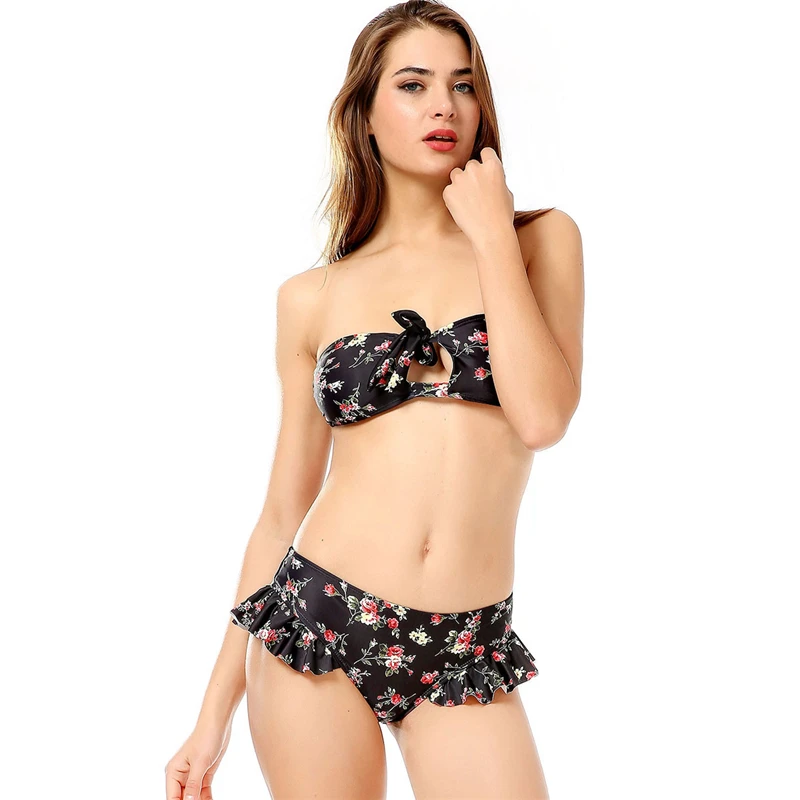 Сексуальный бразильский комплект бикини для женщин с принтом и рюшами купальный