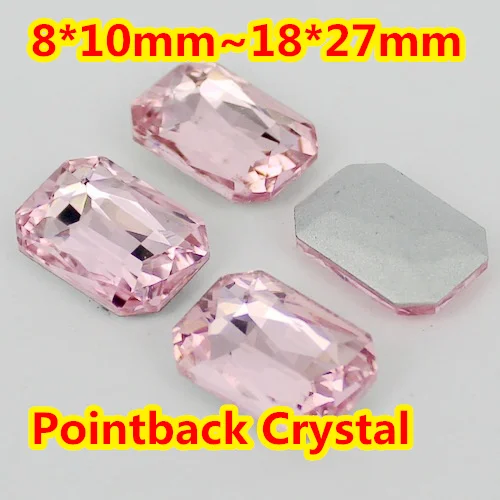 

Light Pink Rectangle Shape Crystal Fancy Stone Point Back Glass Stone For DIY Jewelry Accessory.10*14mm 13*18mm 18*25mm 20*30mm