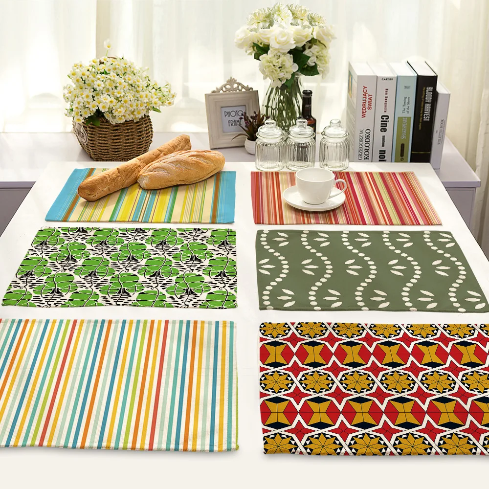 

CAMMITEVER 2pcs/set Europe Style Stripes Waves Dining Table Mat Fabric Pads Bowl Pad Coasters Table Cloth Pad Slip-resistant Pad