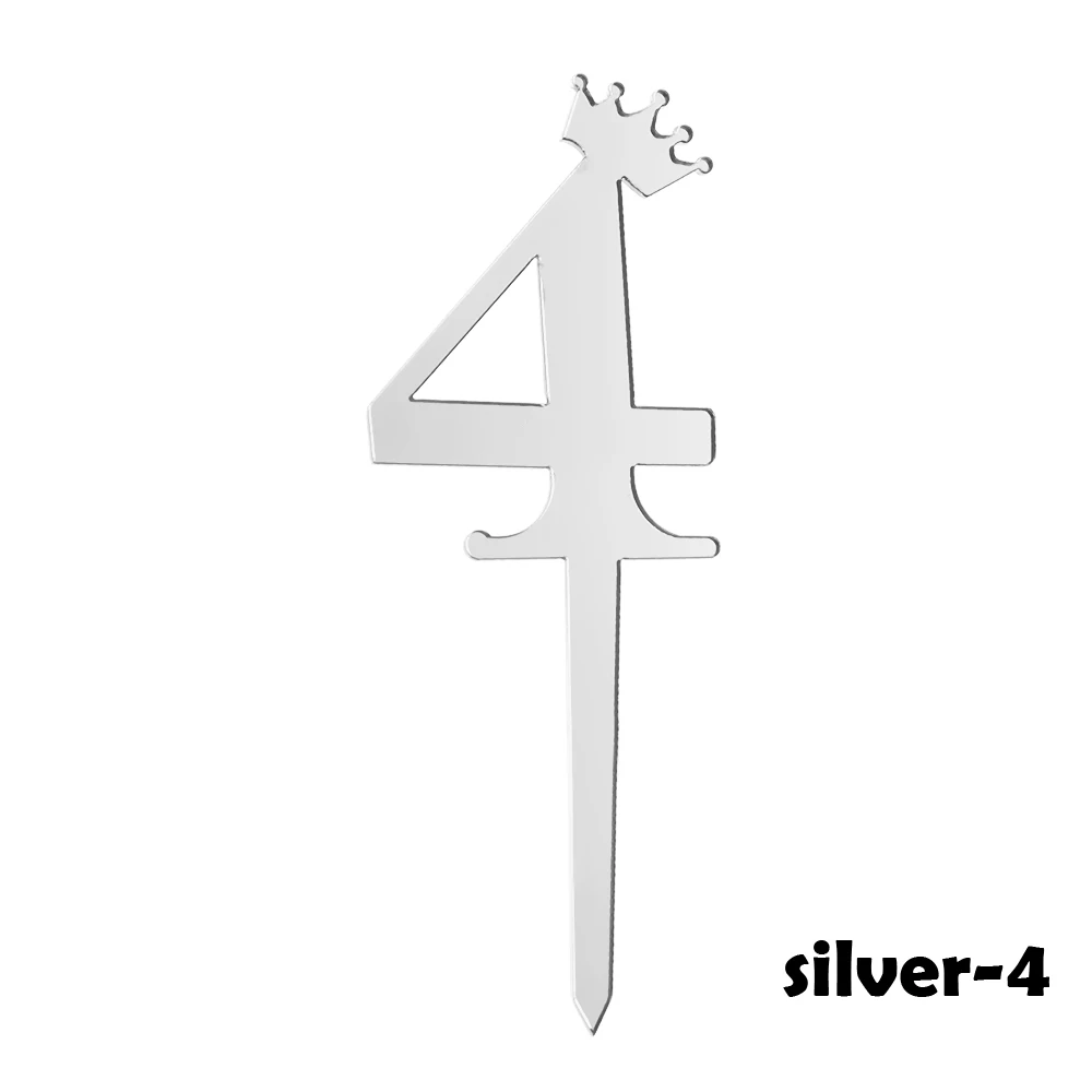 Silver 4 10 шт. Золотое серебряное число на день рождения торт Топпер акриловые золотистого цвета для маленьких детей для дня рождения, свадьбы, годовщины вечерние украшения - Цвет: Silver 4