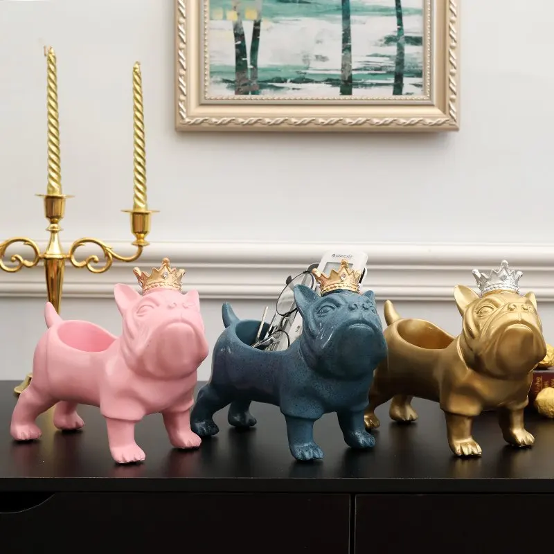 

Creative Resin Bulldog Figurines Key Organizer Desktop Decorative Ornaments Storage Box Home Decoration Accessories R761