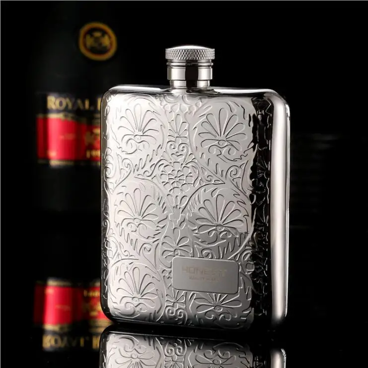 

Outdoor portable portable flagon 304 stainless steel hip flask With funnel 6 oz small square metal bottle wine flagon BJJ340