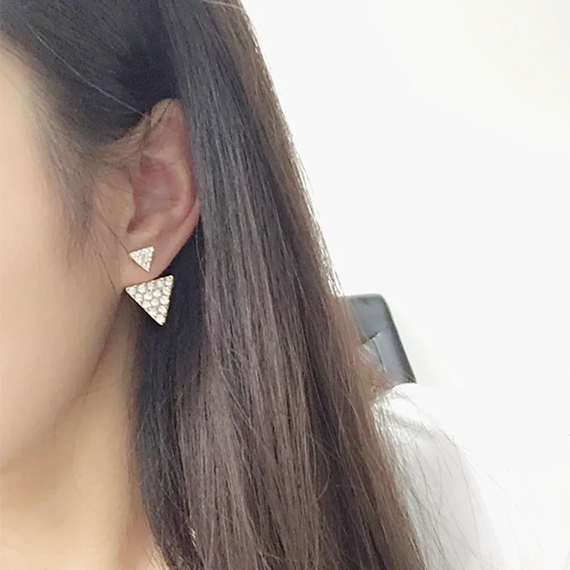 Женские треугольные серьги-гвоздики в стиле панк с кристаллами 2021 | Украшения и