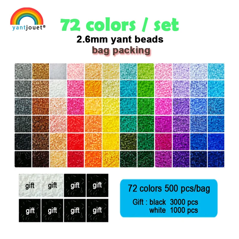 

Yantjouet 2.6mm Yant Beads 72colors/set Black White Mini Beads for Kid Hama Beads Diy Puzzles High Quality Gift children Toy