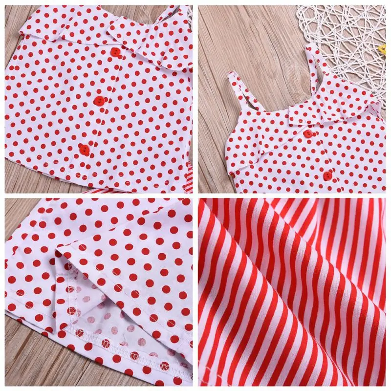 

Fashion Kids Clothes for Girls Suit summer Tops Blouse+Suspender Dot Striped Set Outfit Girl Clothes