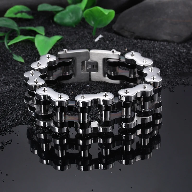 Байкерские ювелирные изделия 22 мм нержавеющая сталь с черным браслетом Мужская