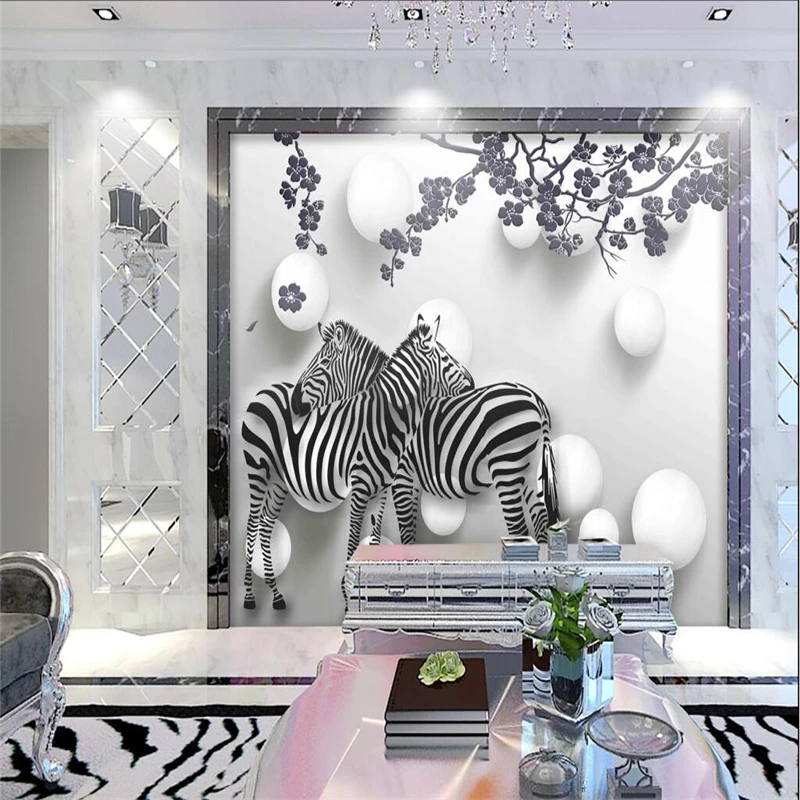 beibehang Custom Photo Wallpaper Mural Wall Sticker Pure Hand Plush Zebra 3D Backdrop papel de parede 3d para sala atacado | Обустройство