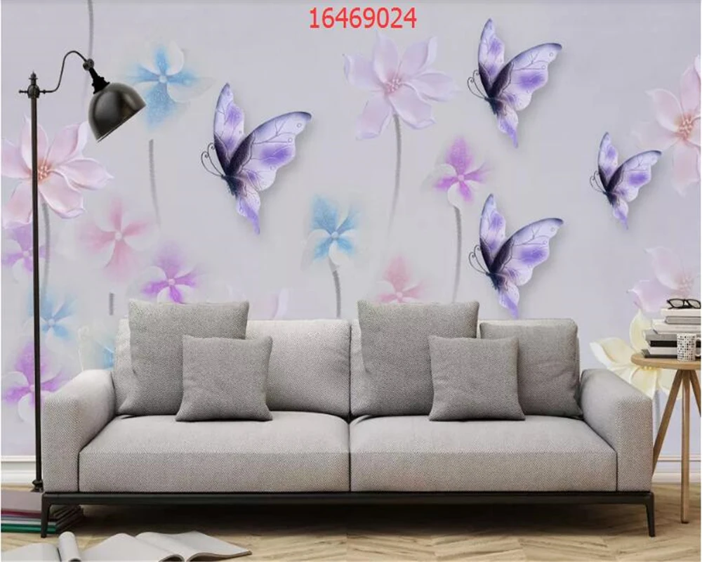 

beibehang Customized 3D European Embossed Butterfly Flower Jewelry Simple Fashion Plain Plum Blossom Wall Decorative Painting