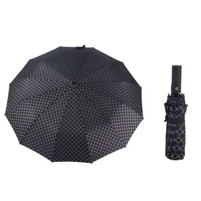 12 rib black lattice 12 ребер большой складной зонтик дождь женщина бизнес мужчины автоматические зонты ветрозащитный мужской Paraguas полосой солнечный и дождливый Зонты - Цвет: 12 rib black lattice