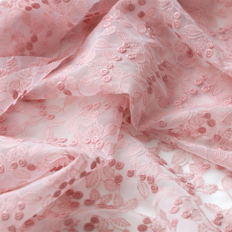

LASUI 3 meters=1 piece O0045 DIY Dress clothing skirt fabric pink, white embroidery flower High-grade organza lace fabric