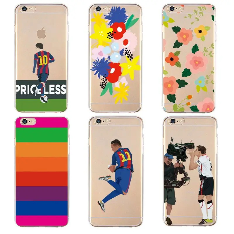 Мягкий прозрачный чехол из ТПУ с цветочным рисунком для iPhone 4/4S 5 5S 6 6plus 7 8plus x