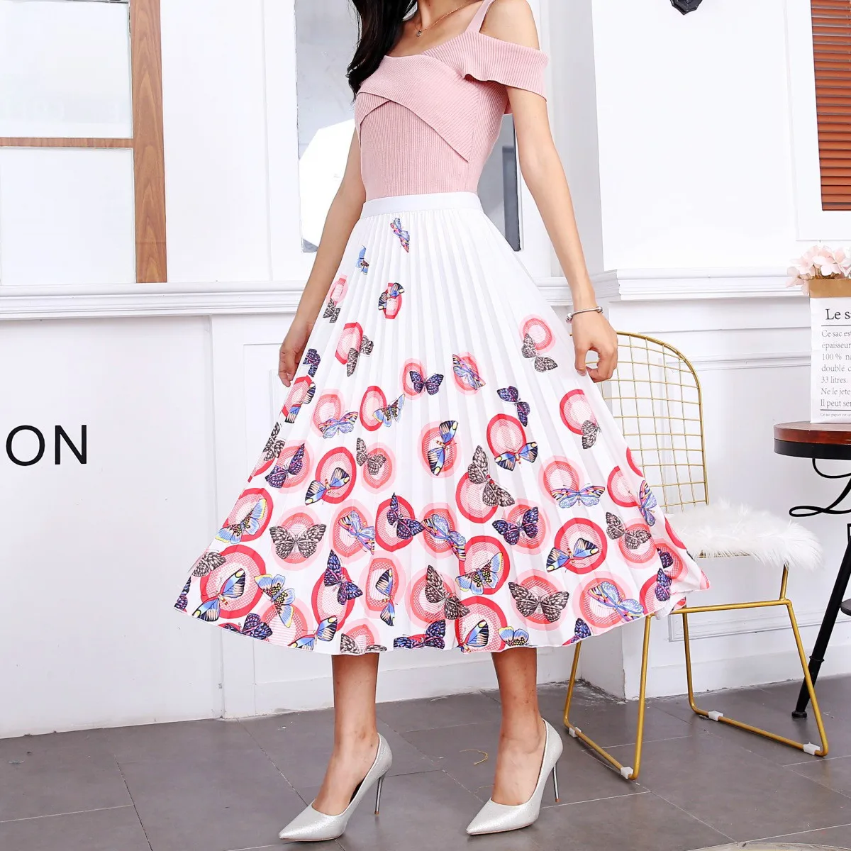 Летние женские юбки новинка 2021 с принтом из косточек плиссированная юбка до