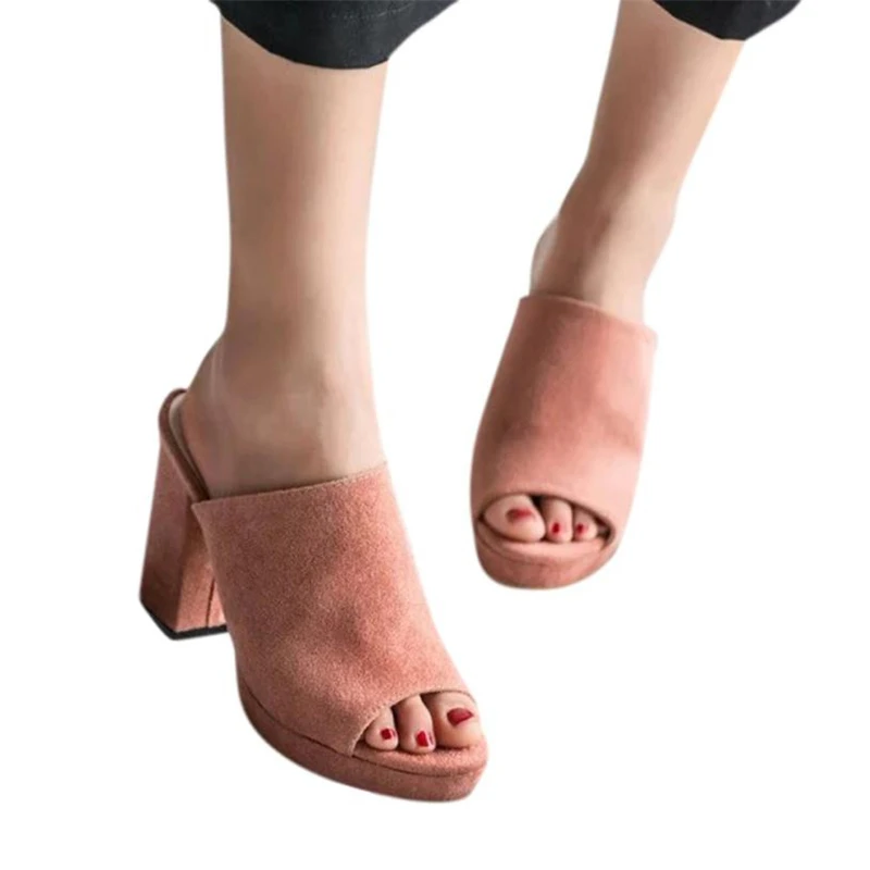 Женские туфли без задника на высоком каблуке сандалии шлепанцы с открытым носком
