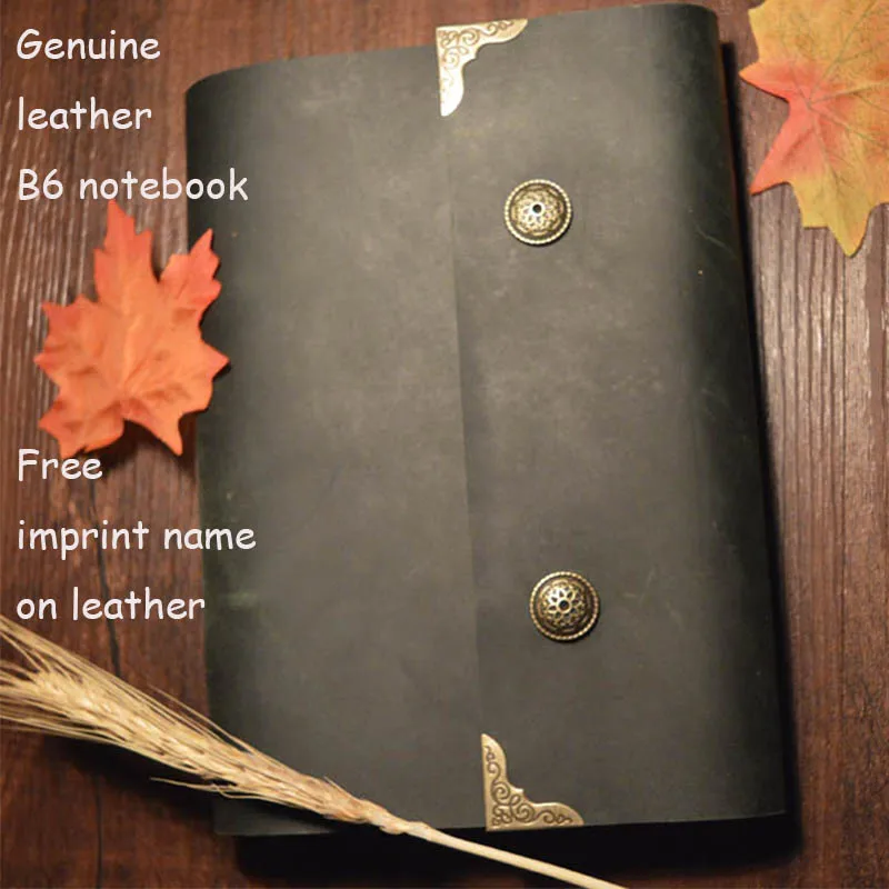 New handmade genuine leather journal vintage notebook B6 size lock  travelers notebook  loose-leaf kraft paper school supplies
