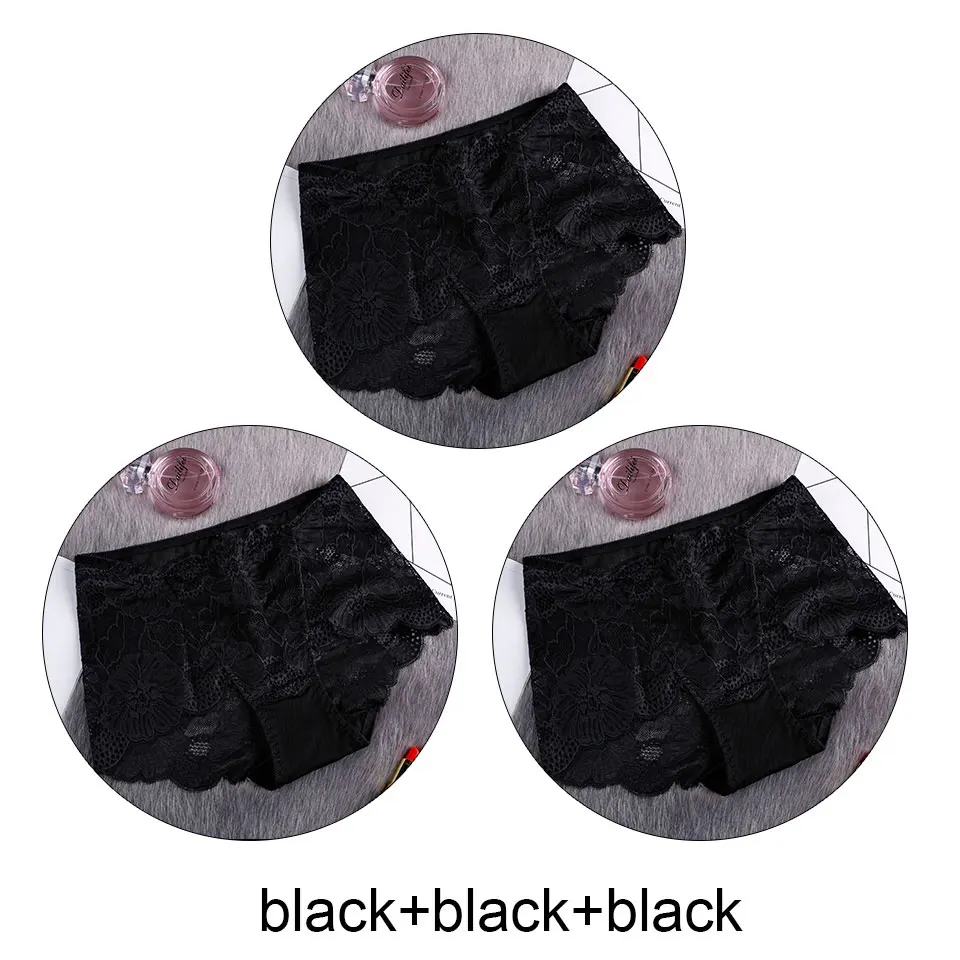 Black X 3 3 шт., женские трусы, партия, сексуальные кружевные трусы с высокой талией, прозрачное дышащее нижнее белье, бесшовное белье, Cullote Femme L-XXL - Цвет: Black X 3