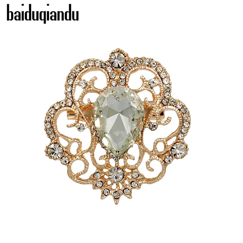 Gold Clear Baiduqiandu, Элегантная Брошь, булавки, капля воды, прозрачное стекло, цветок, ювелирное изделие, Свадебные Заколки и броши для женщин, аксессуары - Окраска металла: Gold Clear
