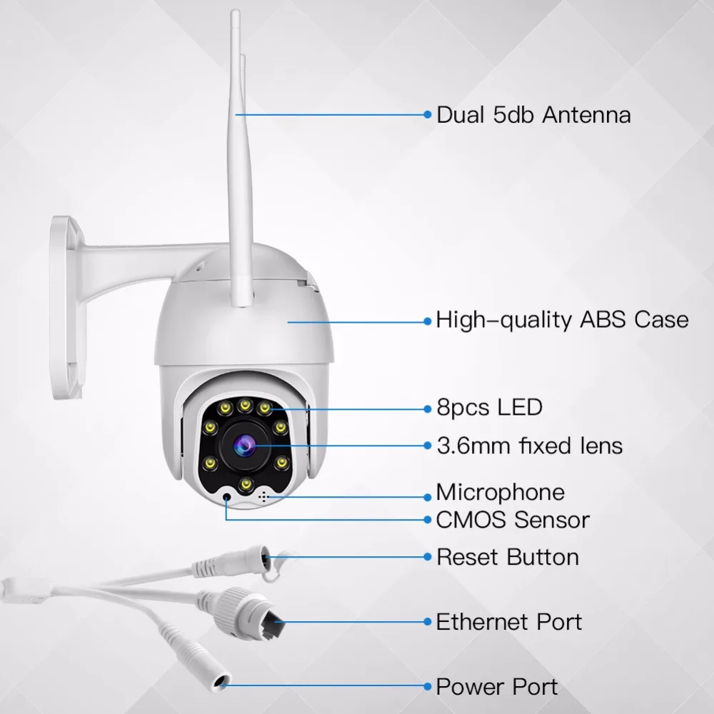 Ip-камера наружная WiFi 2MP 1080P Беспроводная PTZ скоростная купольная CCTV IR Onvif IP Cam Wi-Fi камера IpCam Camara охранное наблюдение