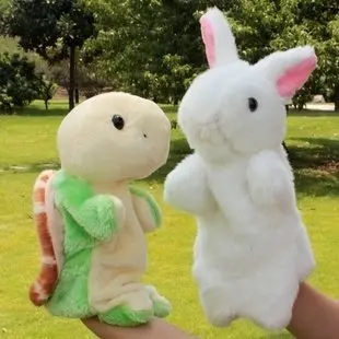 

Candice guo! Super cute baby plush toy animal hand puppets story The Race Between Hare and Tortoise 2pcs