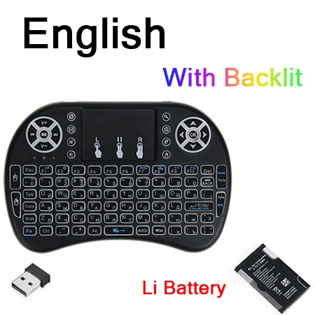 English keyboard Английская русская испанская i8 Мини Беспроводная клавиатура с подсветкой 2,4 ГГц Fly Air mouse с тачпадом пульт дистанционного управления Львиная батарея - Цвет: English keyboard