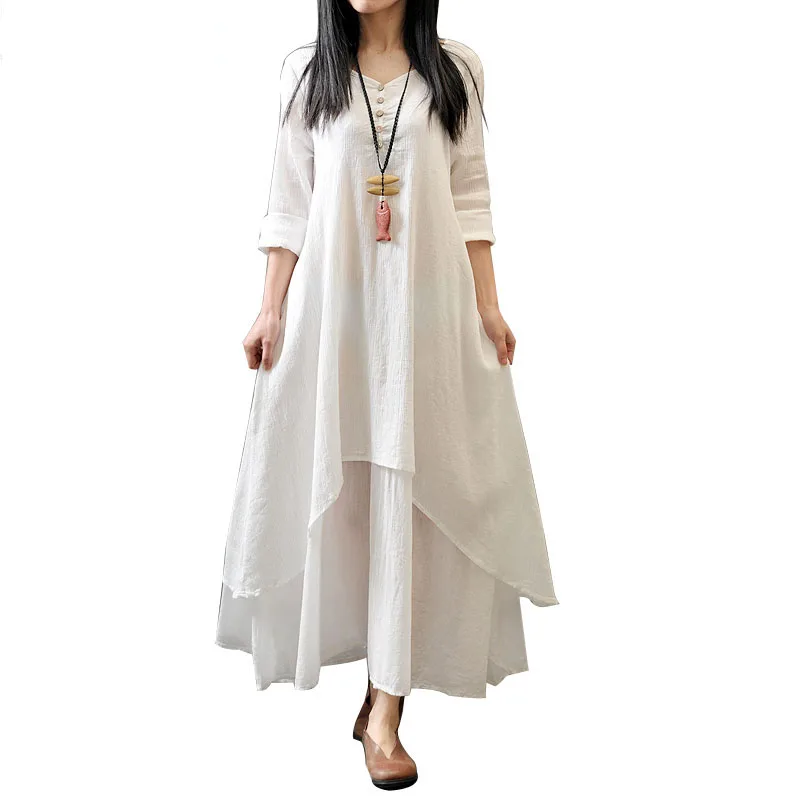 NYFS 2020 новое летнее платье свободное хлопковое белье имитация двух частей длинное