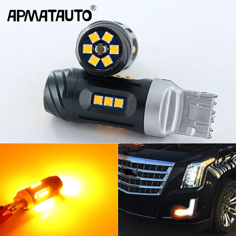 2 шт. без ошибок Canbus 7440 светодиодный Hyper Flash W21W T20 24 Вт 18SMD 3030 для 2015 up Cadillac Escalade