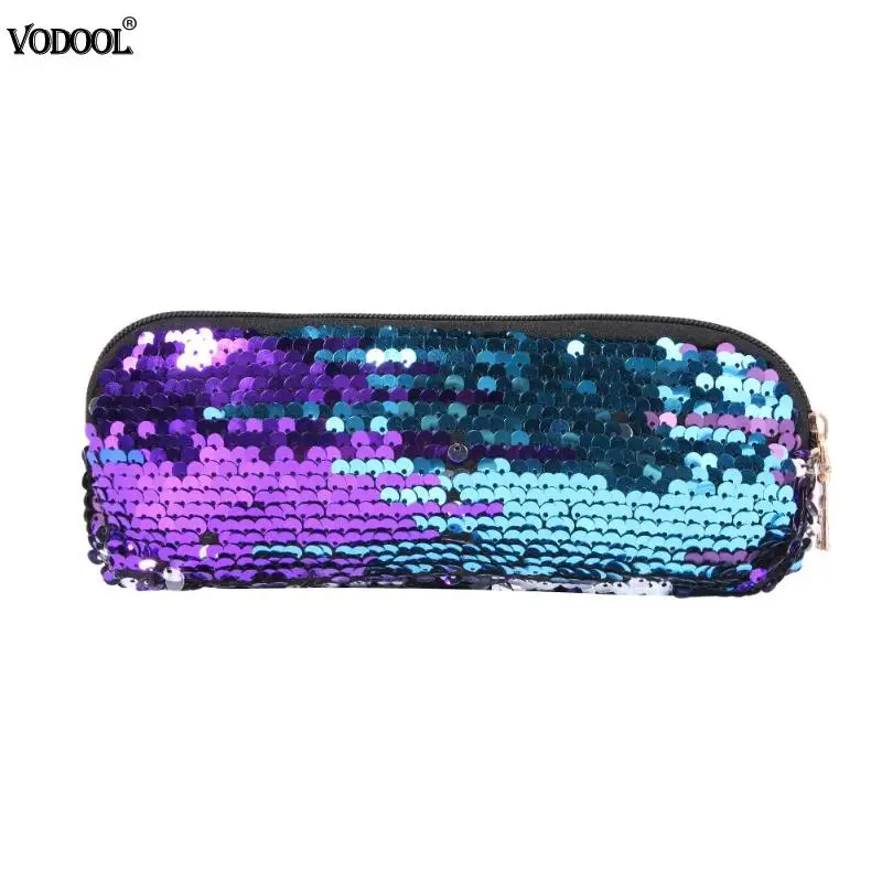 VODOOL блеск блёстки пенал Косметика Сумки для женщин обувь для девочек кошелек клатч ручка настольный мешочек офисные школьные принадлежности - Цвет: Purple