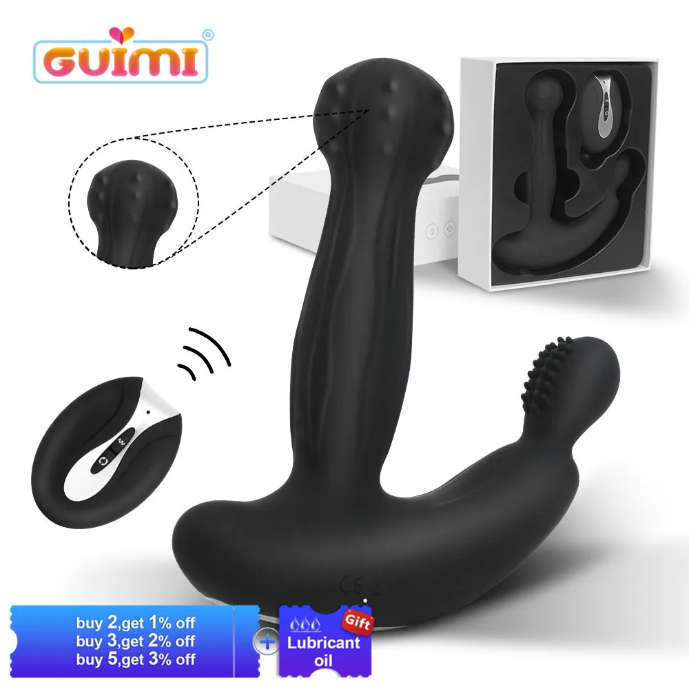 Анальная пробка GUIMI с вращающимися бусинами вибратор дистанционным управлением