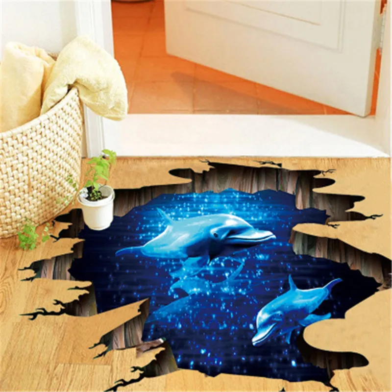 Outer Space 3D Dolphin Wall Stickers For Kids Rooms Nursery Children Baby Bedroom Home Decor Living Room Floor Murals Decal | Дом и сад