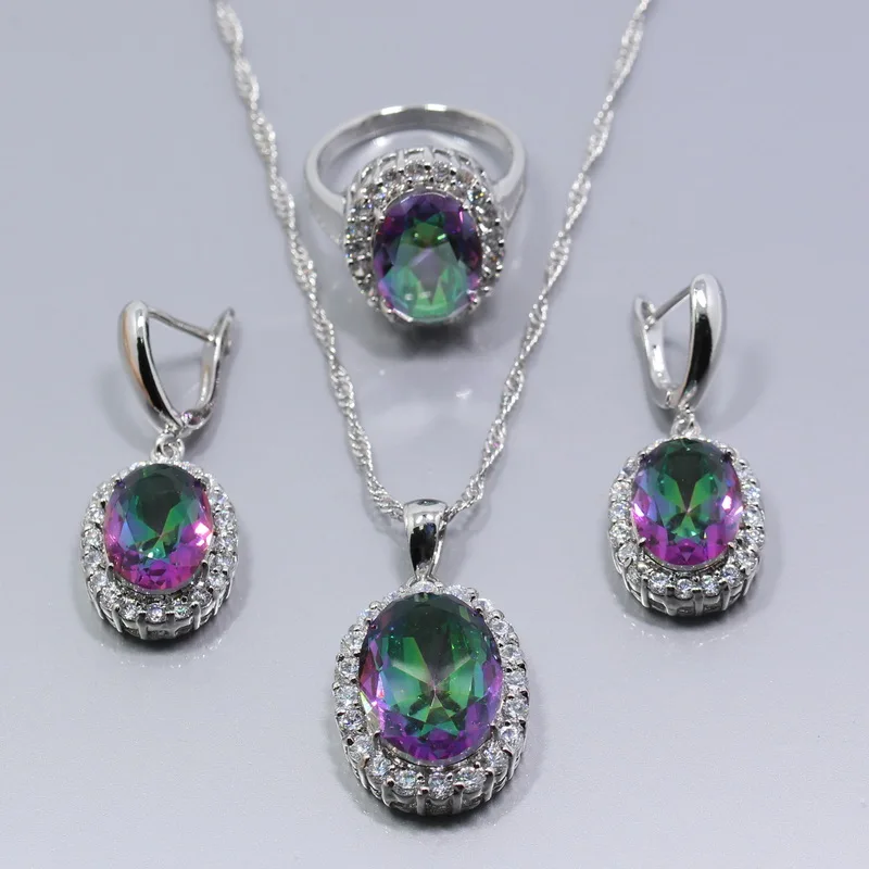 Женский комплект ювелирных изделий с мистическим радужным цирконием