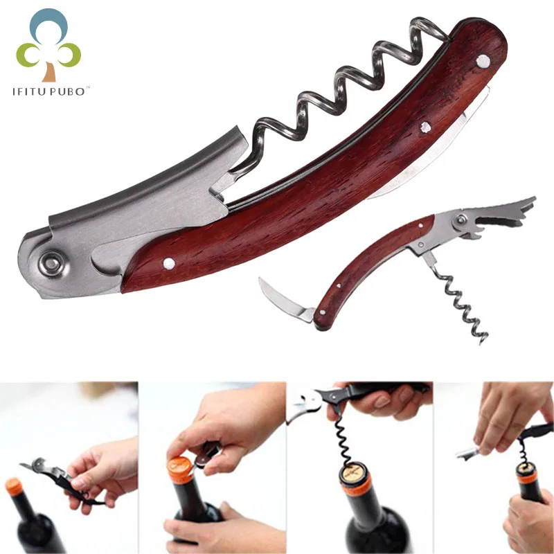 Деревянная ручка из нержавеющей двойной шарнир штопор резак винная открывалка