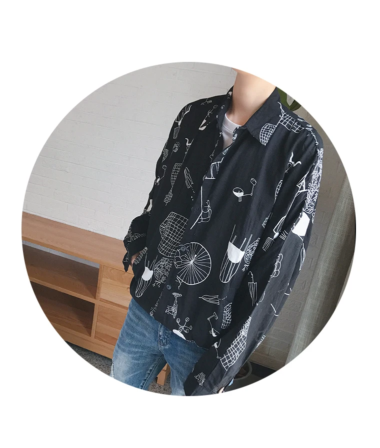 Ulzzang Harajuku мужские рубашки с длинными рукавами Мужская рубашка дышащая летняя ретро свободная тонкая мужская Студенческая Мода корейский стиль шик