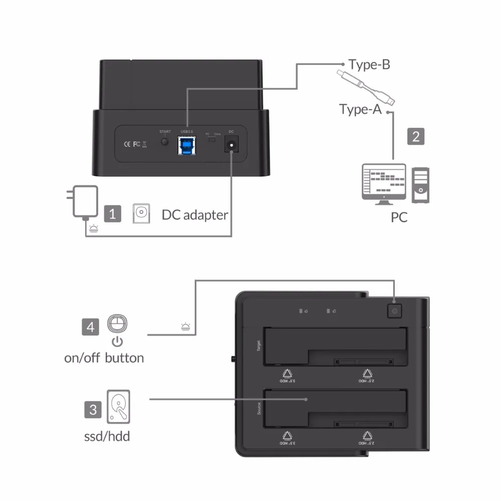 ORICO 6628US3 C 2 5 & 3 дюйма SATA USB3.0 общего жесткого диска внешняя док станция черный|external