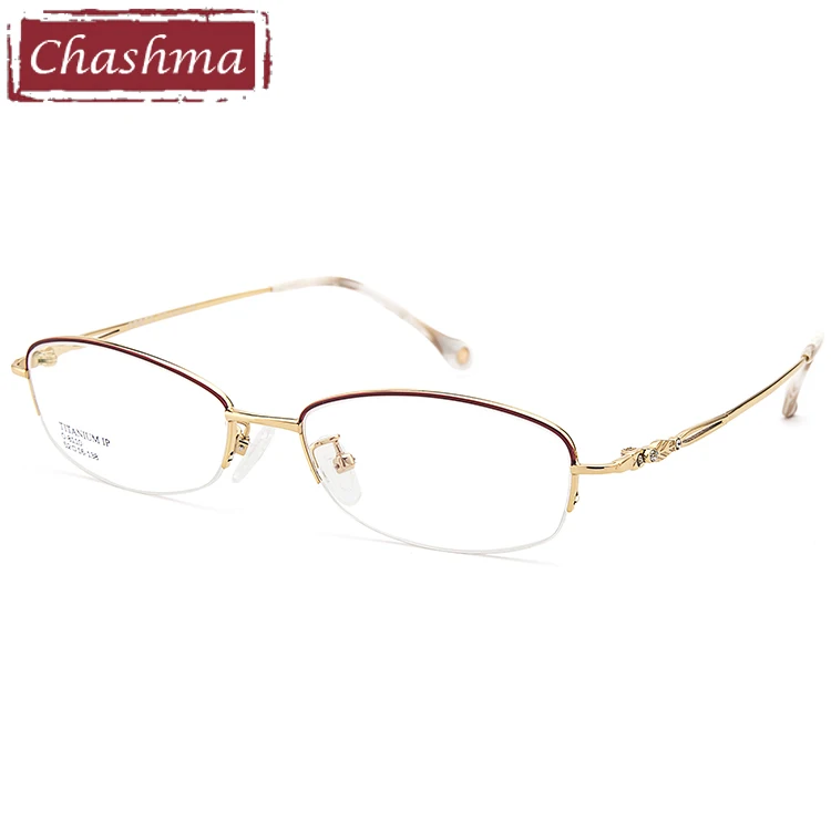 Red with Gold Бренд Chashma, женские качественные очки, полуоправа, полу очки с оправой, близорукость и очки для чтения, оправа, качественные титановые очки - Цвет оправы: Red with Gold
