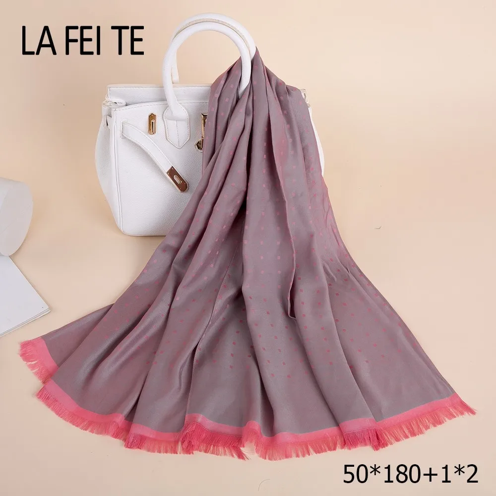 Длинный сатиновый шарф в горошек женский платок из фуляра Женский шифоновый